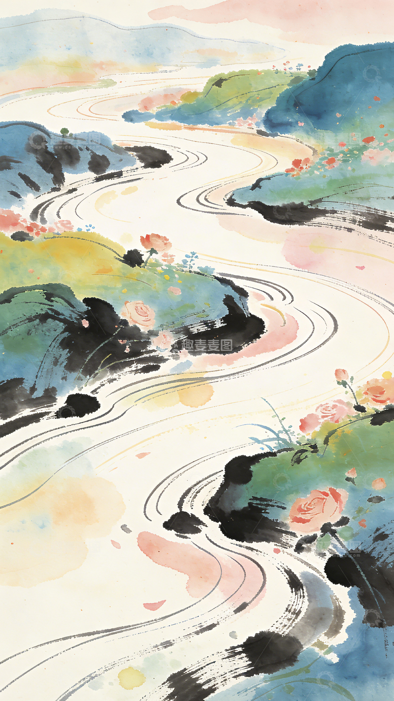 高清大图下载【趣麦麦图】水墨山水花卉意境装饰画