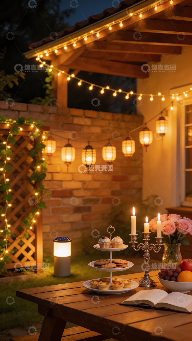 高清大图下载【趣麦麦图】温馨庭院晚餐场景布置