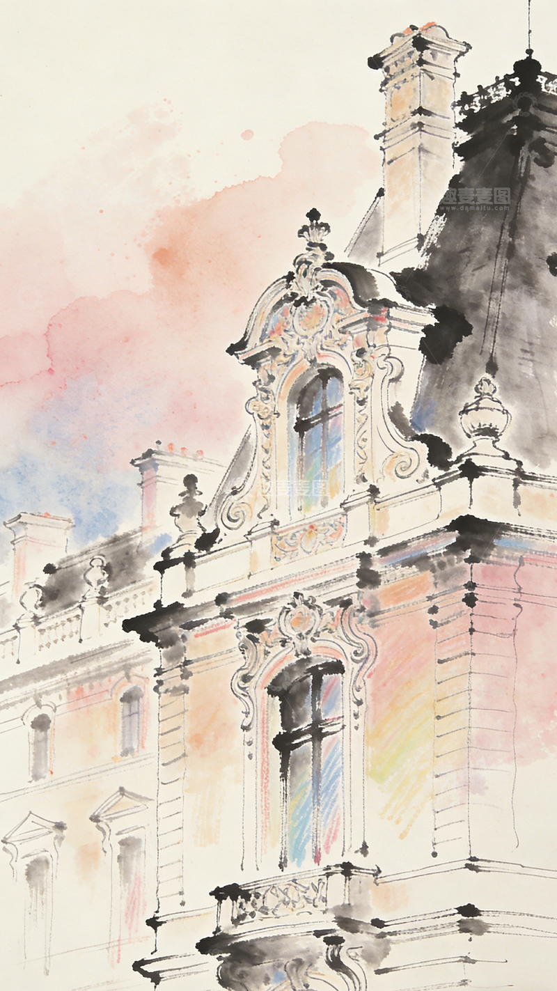 高清大图下载【趣麦麦图】水彩建筑艺术绘画