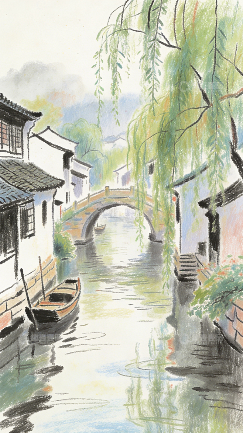 高清大图下载【趣麦麦图】水墨江南古镇风景画
