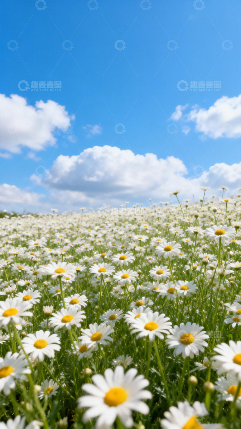 高清大图下载【趣麦麦图】蓝天白云雏菊田自然风光