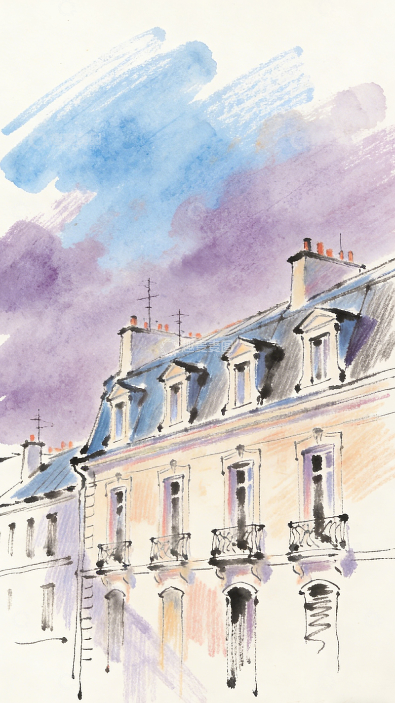高清大图下载【趣麦麦图】水彩画欧洲建筑街景