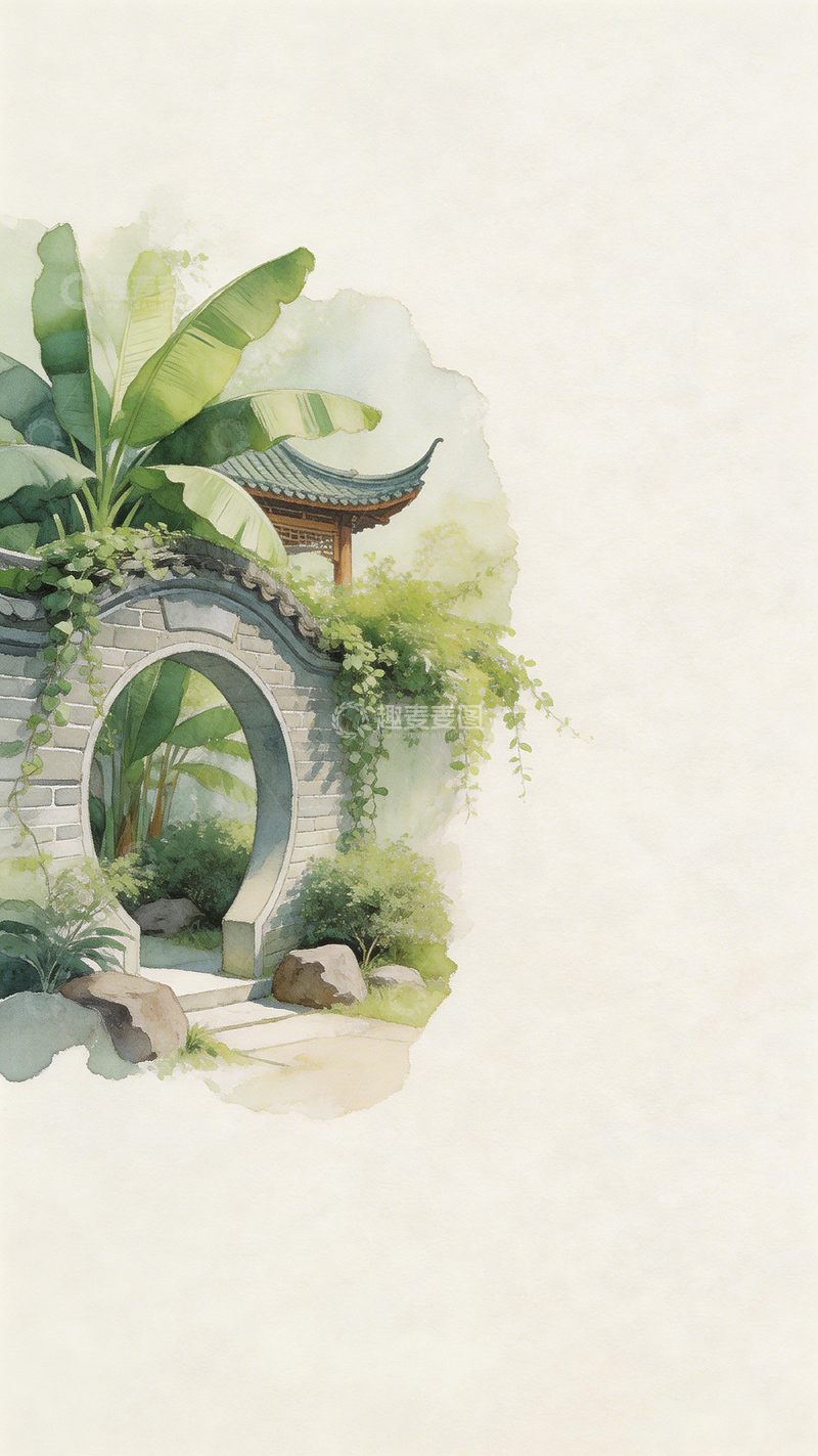 高清大图下载【趣麦麦图】水墨园林景观插画