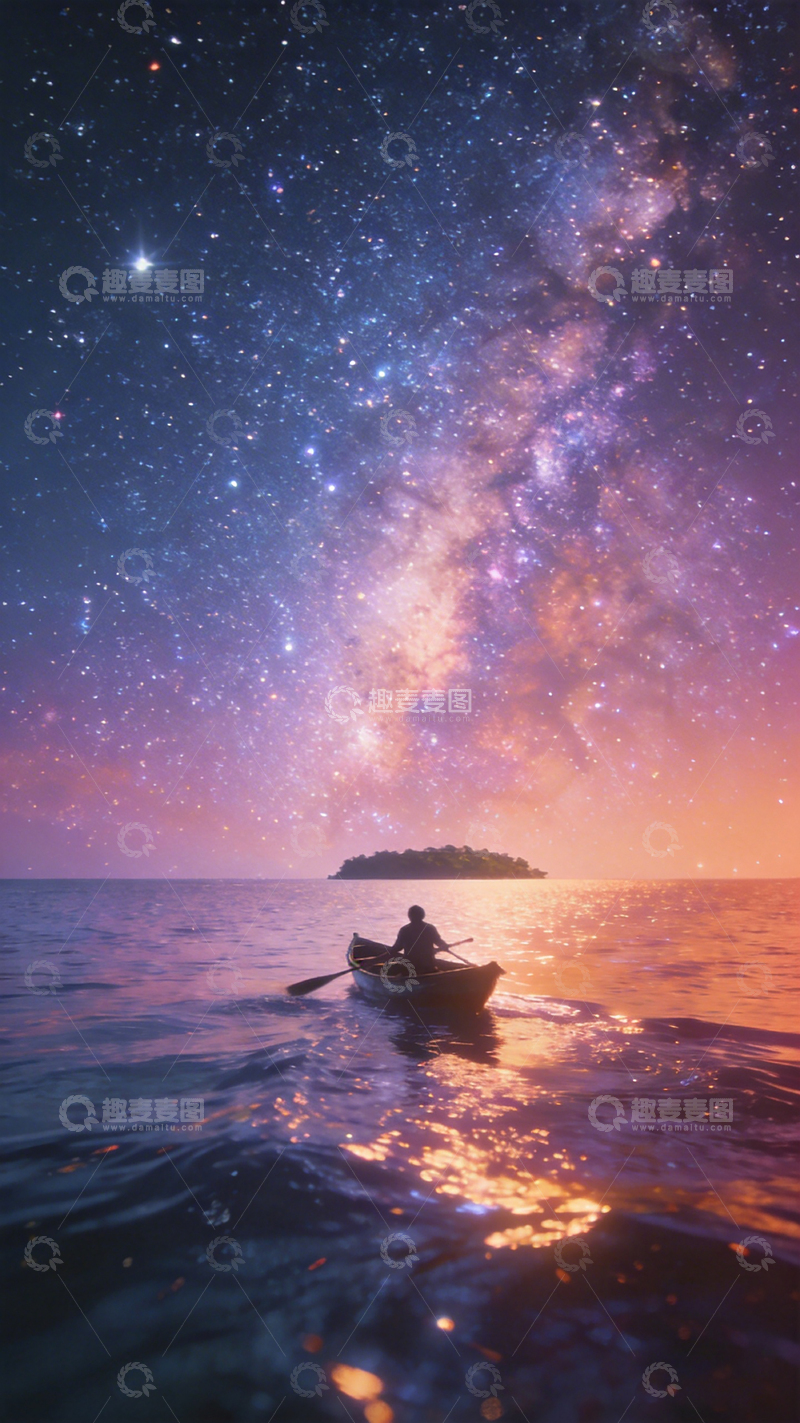 高清大图下载【趣麦麦图】星空划船浪漫海景