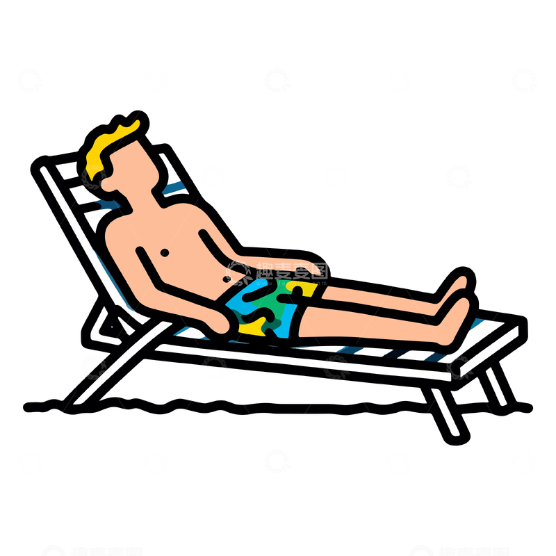 源文件下载【趣麦麦图】卡通男性日光浴插画