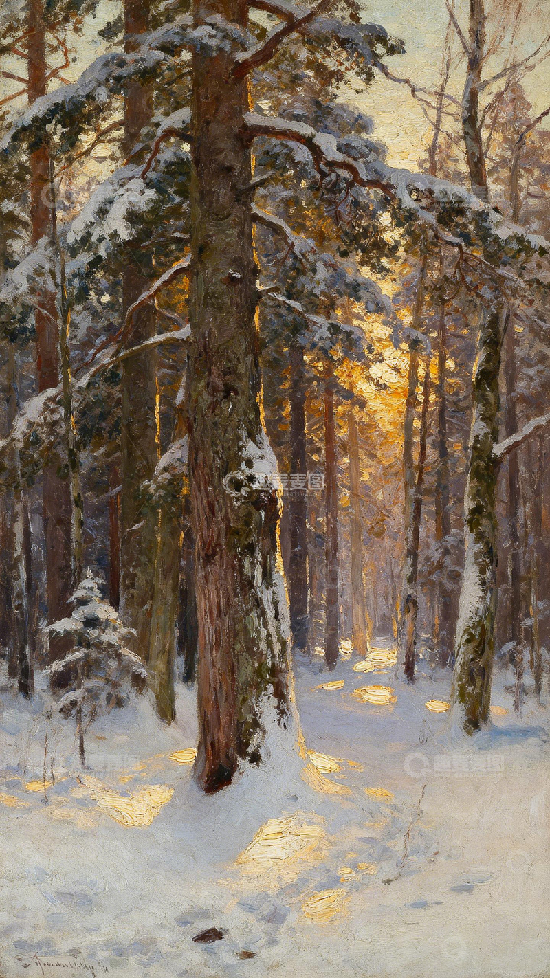 高清大图下载【趣麦麦图】冬日森林油画景观