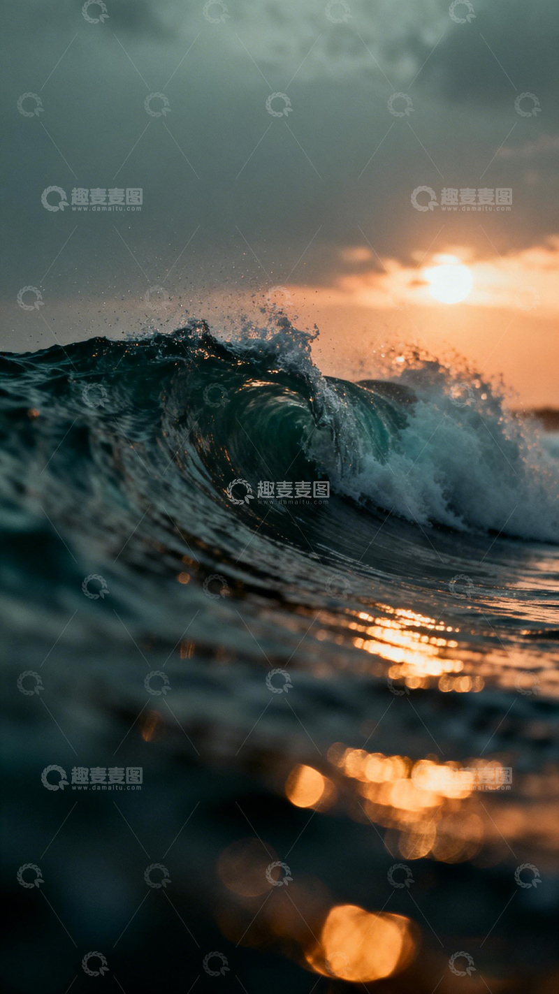 高清大图下载【趣麦麦图】海浪日落风景摄影海洋光影