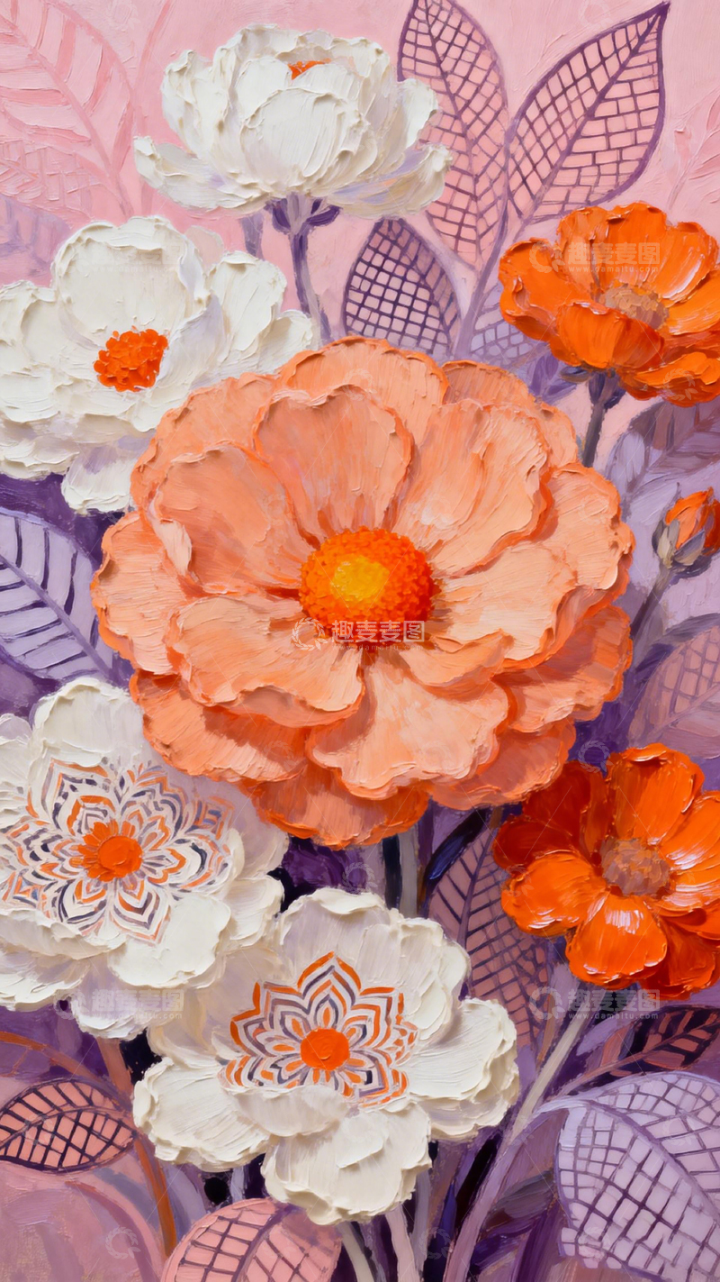 高清大图下载【趣麦麦图】油画风花卉装饰图案