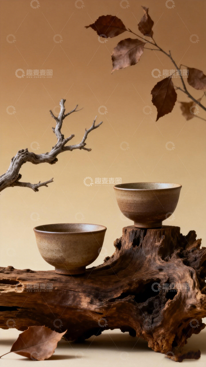 高清大图下载【趣麦麦图】禅意陶瓷碗木艺装饰