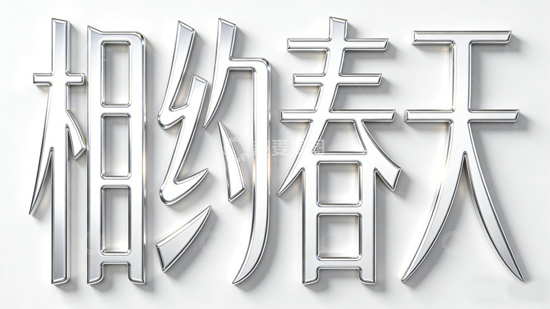 高清大图下载【趣麦麦图】金属质感相约春天艺术字设计素材