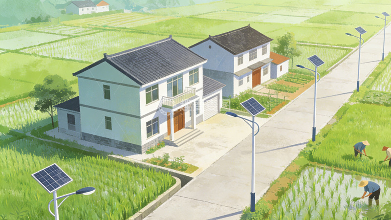高清大图下载【趣麦麦图】田园风光太阳能路灯农村景象