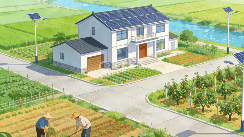 高清大图下载【趣麦麦图】田园风光绿色能源住宅插画