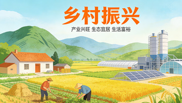 乡村振兴田园风光手绘插画宣传海报