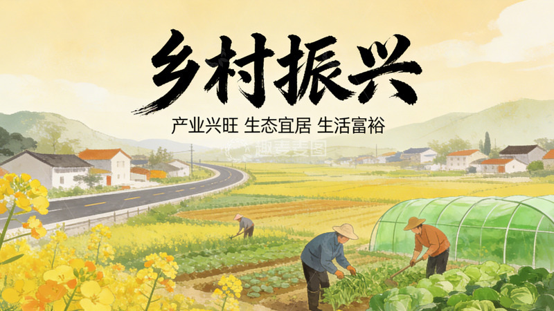 高清大图下载【趣麦麦图】乡村振兴彩绘海报