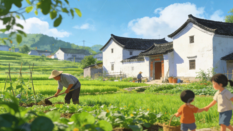 高清大图下载【趣麦麦图】田园风光生活插画素材