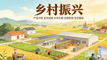 乡村振兴田园风光插画海报