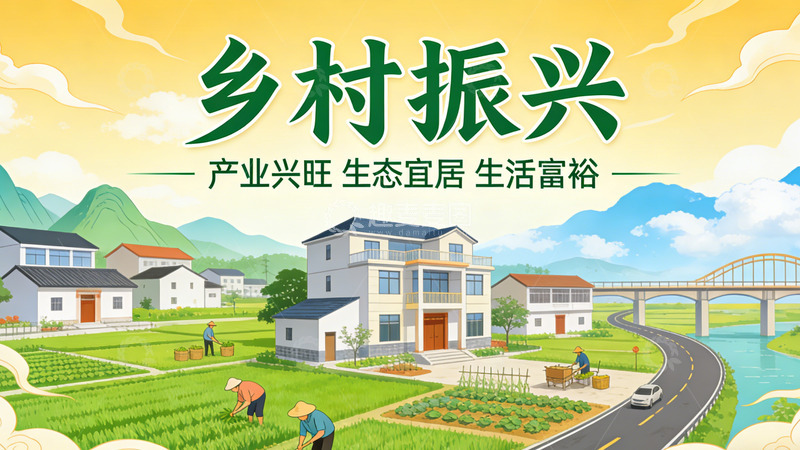 高清大图下载【趣麦麦图】美丽乡村振兴彩绘海报设计素材