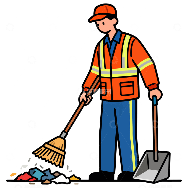 源文件下载【趣麦麦图】工人清洁工具卡通矢量图