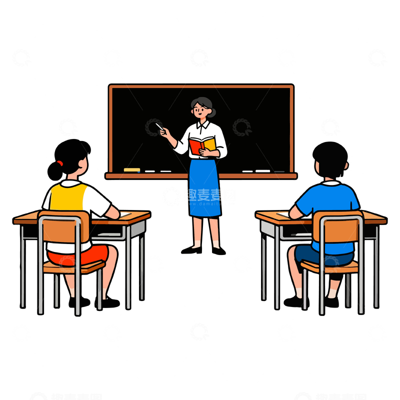 源文件下载【趣麦麦图】教室上课场景简笔画