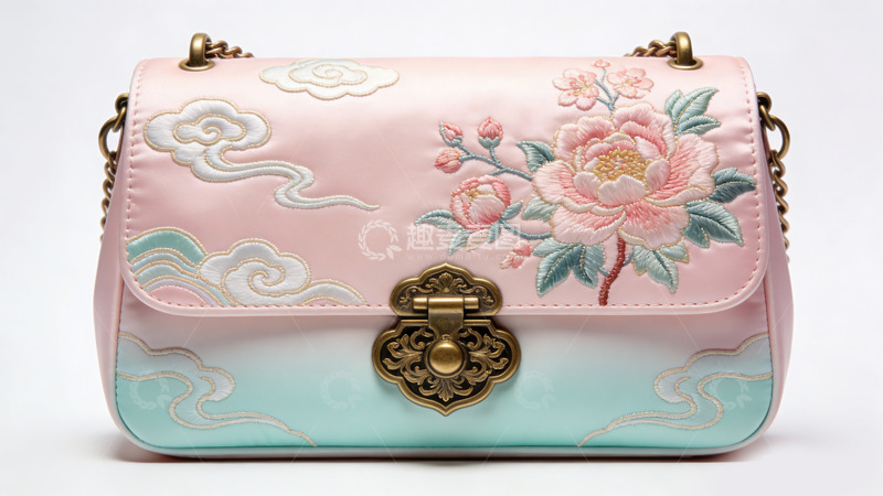 高清大图下载【趣麦麦图】中国风粉色花卉手提包