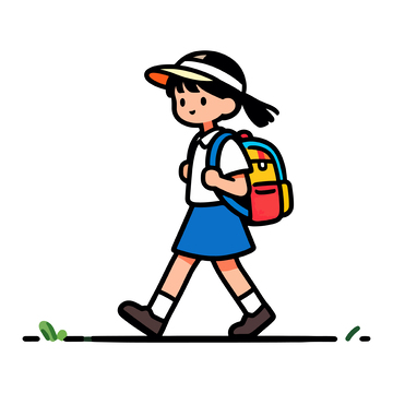 卡通女孩上学图