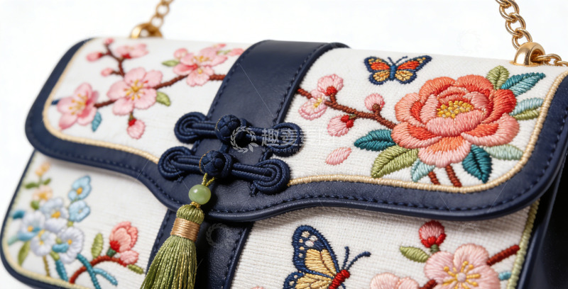高清大图下载【趣麦麦图】精致刺绣花朵手提包