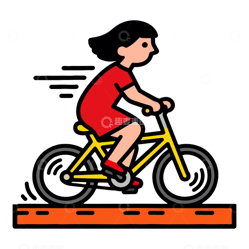 源文件下载【趣麦麦图】卡通女孩骑车插画素材