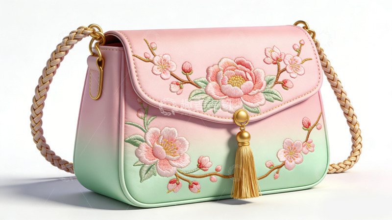 高清大图下载【趣麦麦图】渐变粉绿花卉斜挎包设计