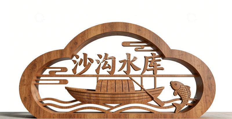 高清大图下载【趣麦麦图】沙沟水库木雕艺术标牌景观小品