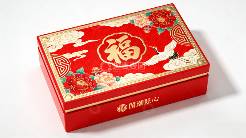高清大图下载【趣麦麦图】国潮风红色礼盒设计