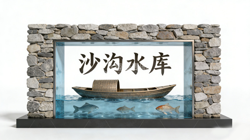 高清大图下载【趣麦麦图】石砌背景水族箱渔船展示景观小品