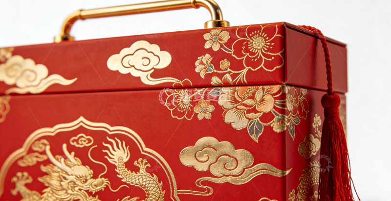 高清大图下载【趣麦麦图】红色金龙传统礼盒装饰