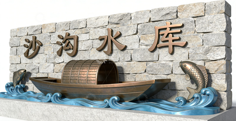 高清大图下载【趣麦麦图】石质浮雕水库标识景观小品