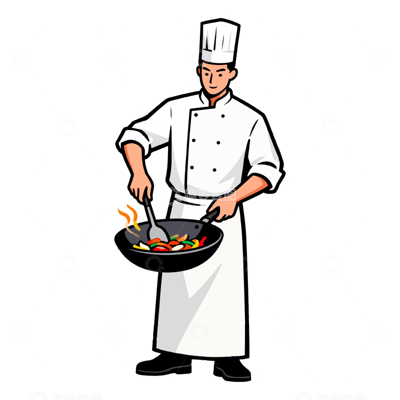 源文件下载【趣麦麦图】厨师炒菜卡通插画