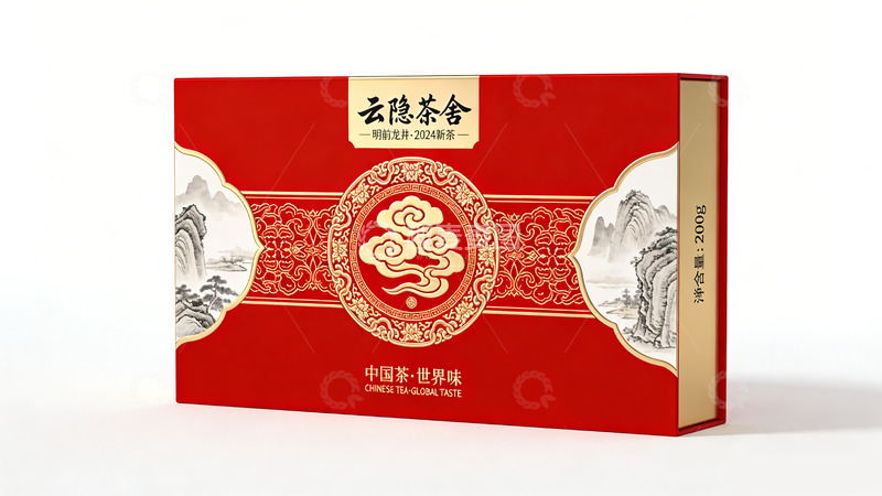 高清大图下载【趣麦麦图】红色典雅茶叶礼盒设计素材