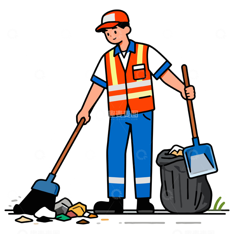 源文件下载【趣麦麦图】卡通环卫工人清扫街道矢量素材