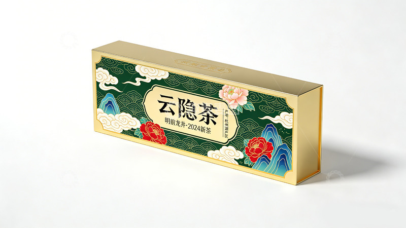 高清大图下载【趣麦麦图】云隐茶包装设计金色祥云花卉图案