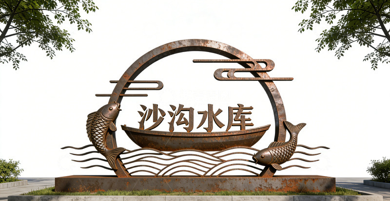 高清大图下载【趣麦麦图】沙沟水库金属雕塑标识景观小品