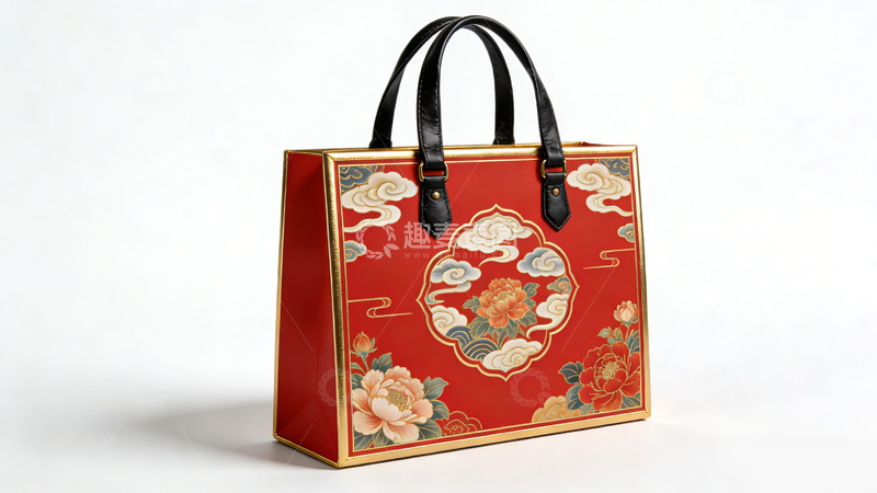 高清大图下载【趣麦麦图】中国风红色手提包设计素材