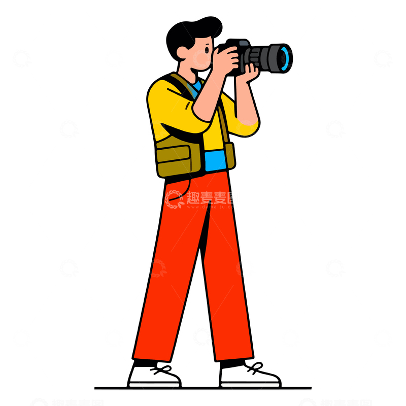 源文件下载【趣麦麦图】简约风摄影师摄影姿势矢量图