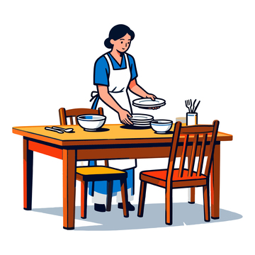 插画风厨房洗碗家务图