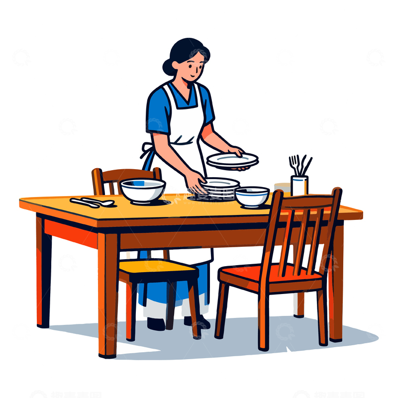 源文件下载【趣麦麦图】插画风厨房洗碗家务图