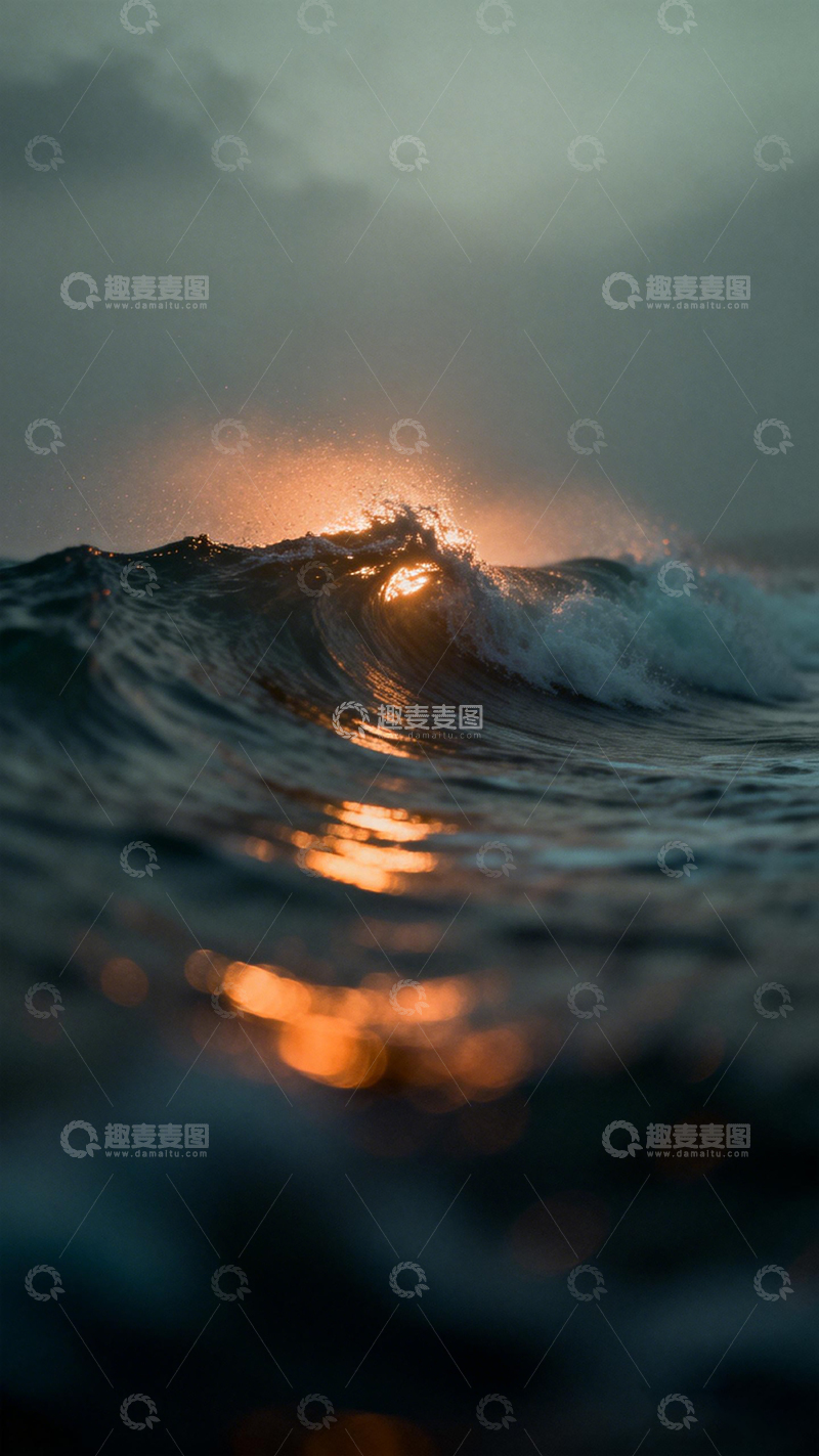 高清大图下载【趣麦麦图】夕阳海浪摄影图片