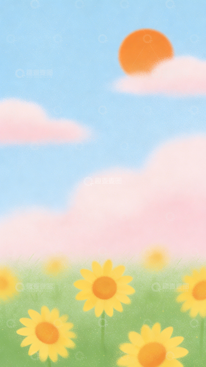 高清大图下载【趣麦麦图】卡通向日葵田野插画