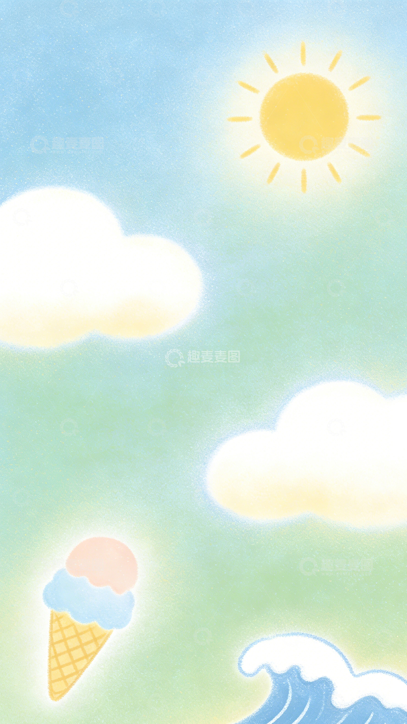 高清大图下载【趣麦麦图】夏日冰淇淋风景卡通插画