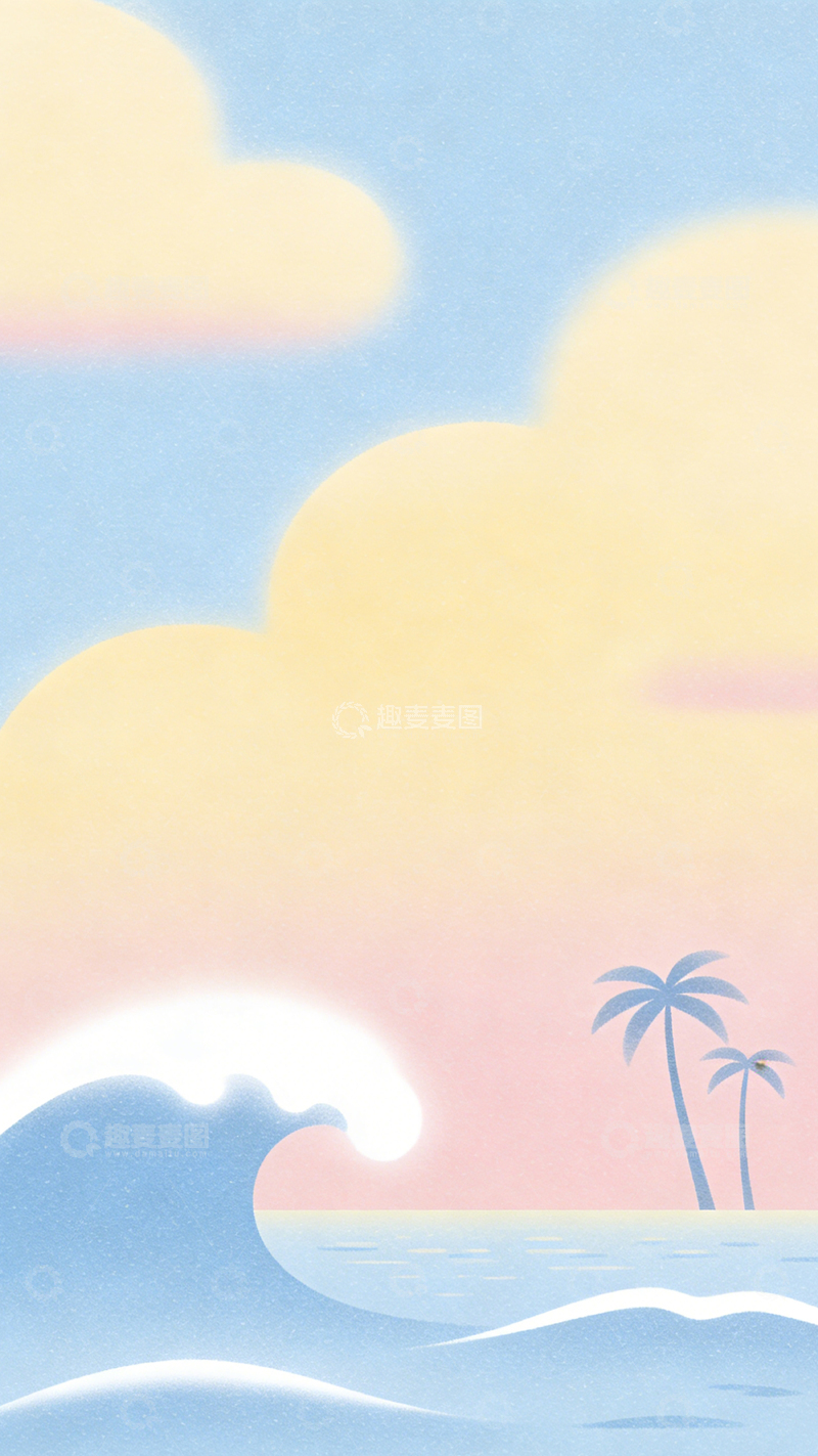 高清大图下载【趣麦麦图】暖色调海滩风景插画