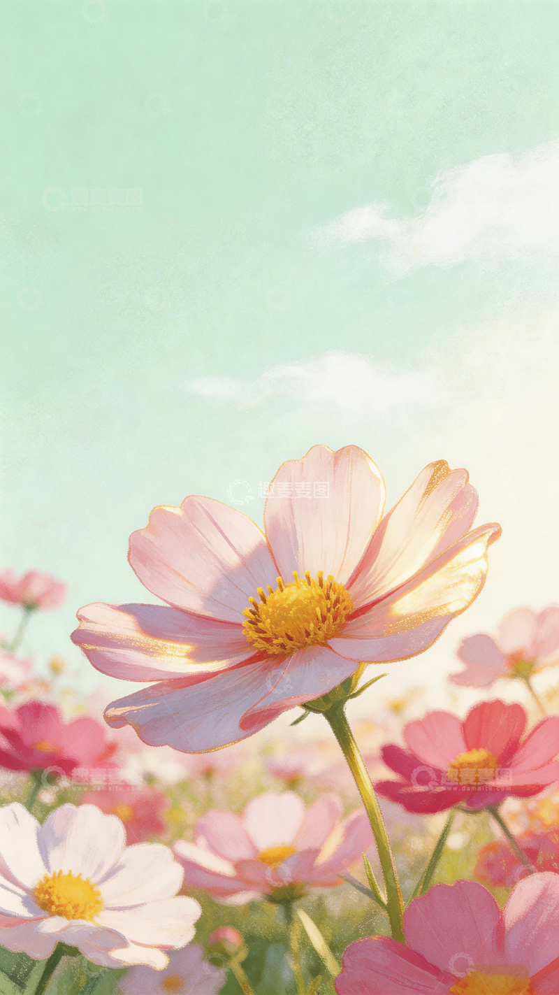 高清大图下载【趣麦麦图】花海春景插画壁纸