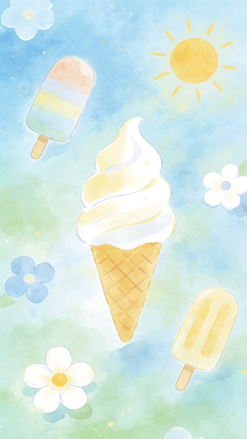 高清大图下载【趣麦麦图】夏日冰淇淋卡通插画