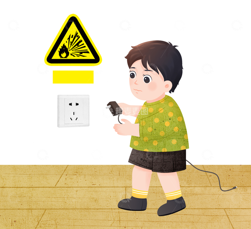 源文件下载【趣麦麦图】儿童安全用电小场景插画