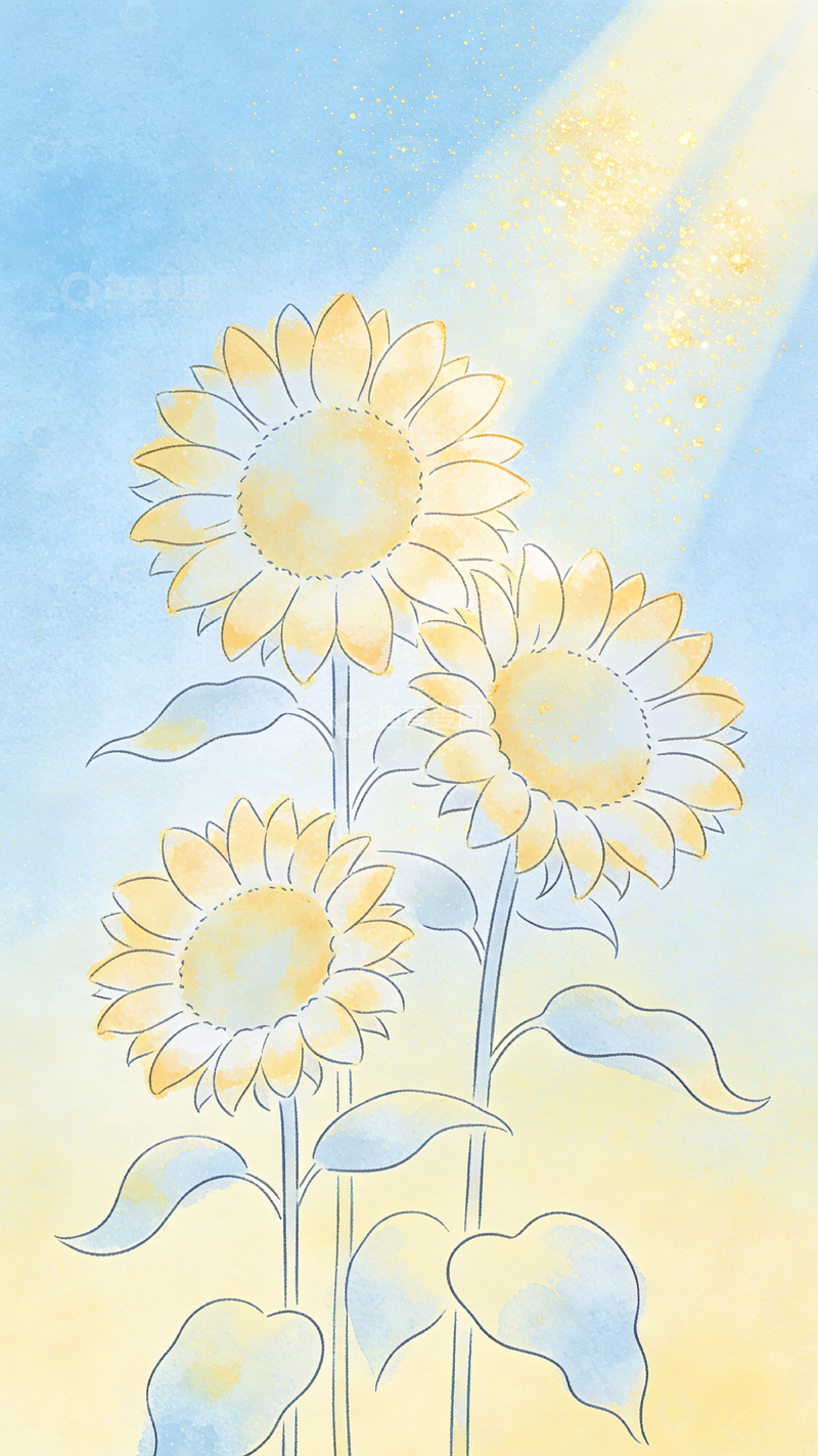高清大图下载【趣麦麦图】水彩向日葵阳光手绘